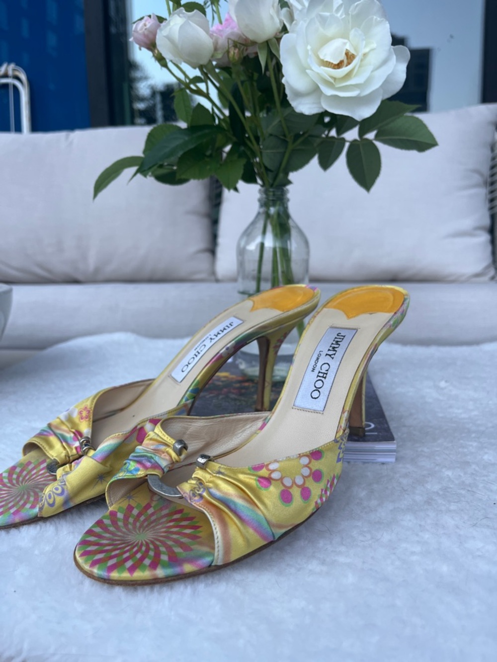 Jimmy Choo Silk Yellow Heels Sz 38 EU - Picture 2 of 11
